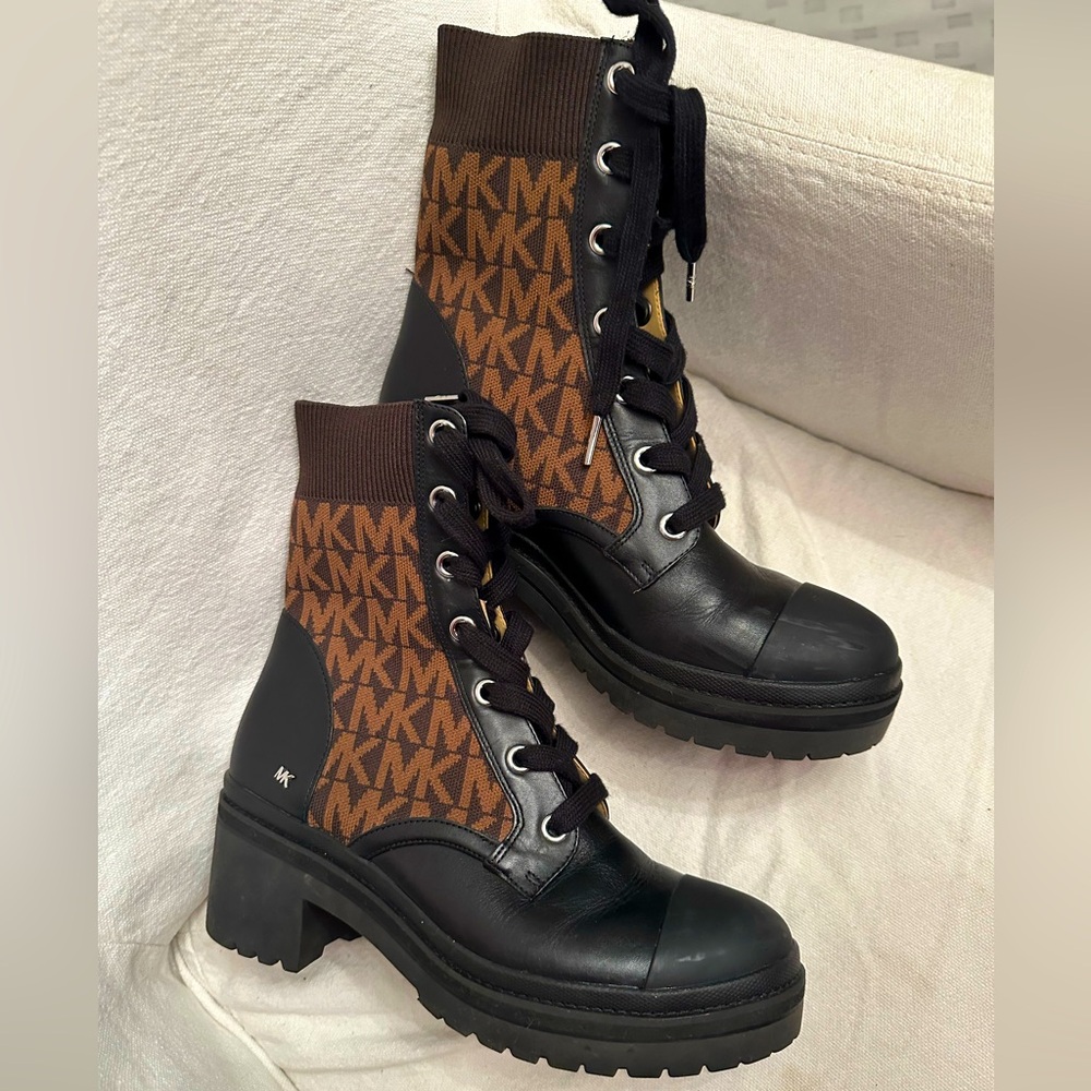 Michael Kors Black and Brown Combat Boots